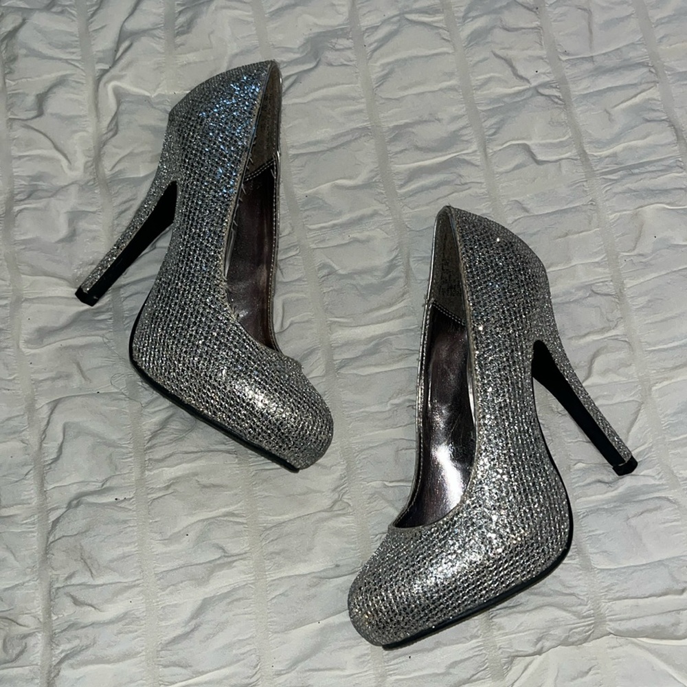 Elegant Silver Glitter High Heels